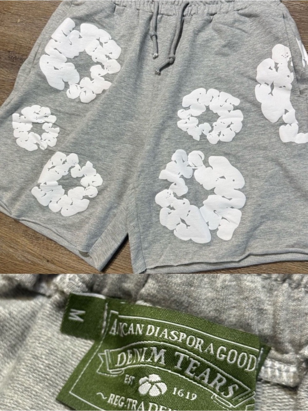 Denim & Flower Gray Shorts with White Floral Prints